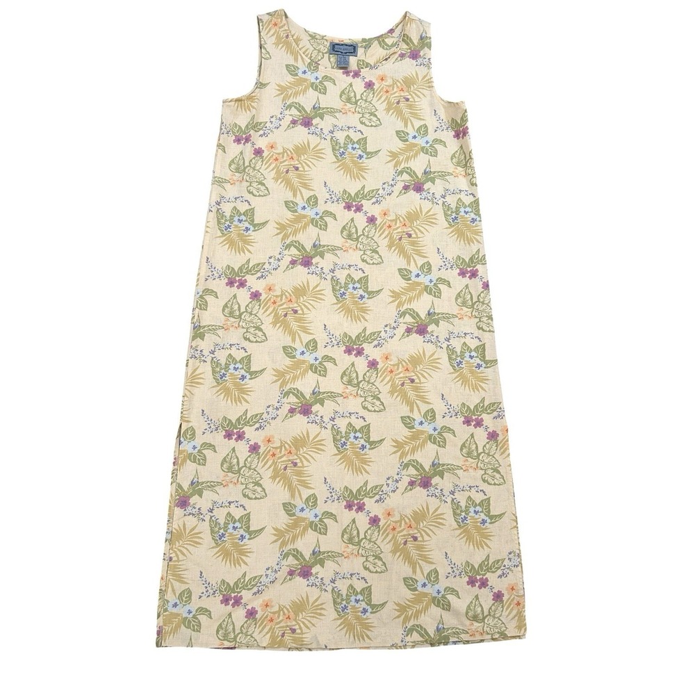 Vintage Jane Ashley Maxi Dress Large Linen Floral Sleeveless Garden Cottagecore